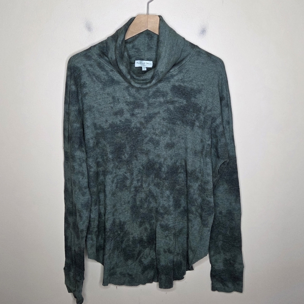 Michael Stars Marcy Green Tie Dye Waffle Cowl Neck Tunic Size Large